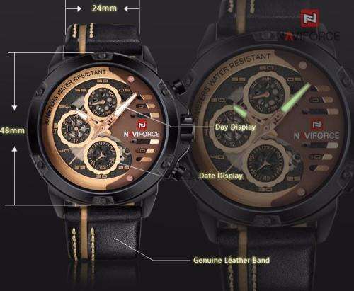 NAVIFORCE 9110M FULLY FUNCTIONAL GENUINE LEATHER MENS WATCH