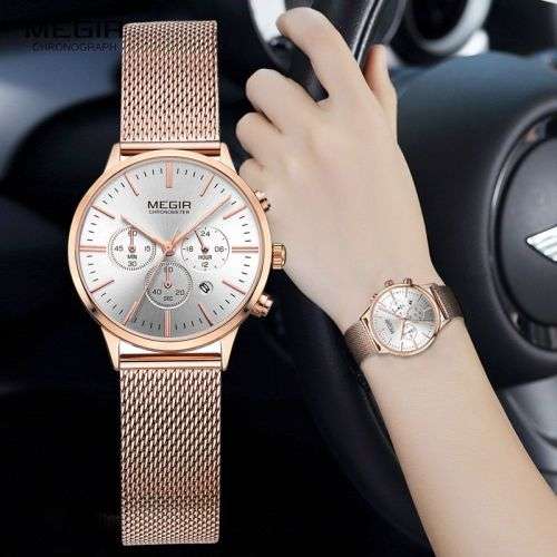 Megir 2011L Fully Functional Womens Chronograph Watch - Rose Gold