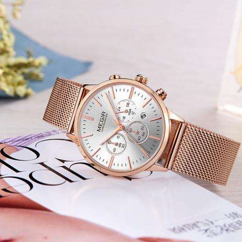 Megir 2011L Fully Functional Womens Chronograph Watch - Rose Gold
