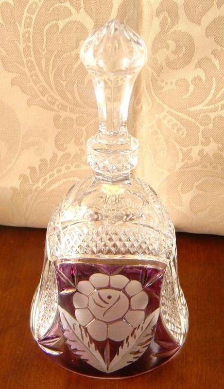 Beautiful Bohemian Clear & Purple Cut Crystal Large Dinner Bell - No Damage!