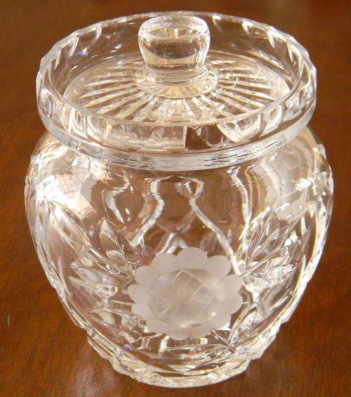 Superb Rose Cut Crystal Jam Jar with Delicate Lid - Excellent Condition - No Damage!