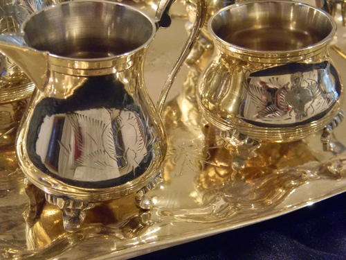 Spectacular 5 Piece Brass Tea for One Tea Set