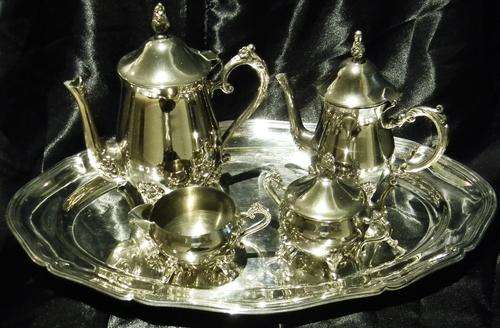 Magnificent Ornate Silver Plated 5 Piece Tea Set on SP Tray - STUNNING
