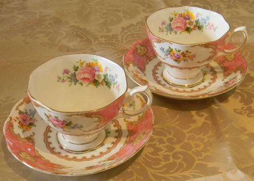 Ultra Rare 1940 Royal Albert Lady Carlyle Tea Duo's - 2 in Lot - 1 Bid for All!