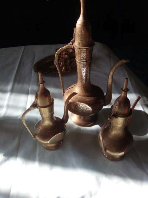 set of 3 copper brasss turkish coffee pots