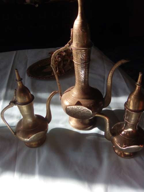 set of 3 copper brasss turkish coffee pots