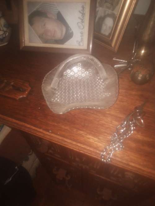 SMALL  CHRYSTAL GLASS TRAY  WITH HANDLE