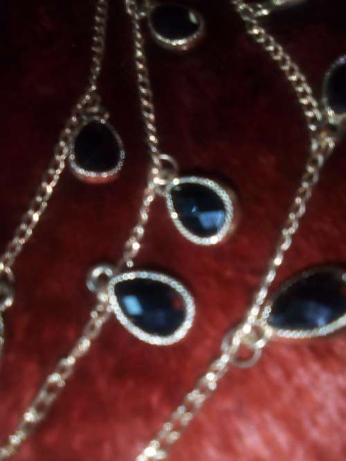 VINTAGE   GOLD  3 LAYER CHAIN  WITH BLACK ONYX STONES