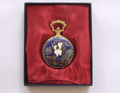 cloisonne look quartz pocket watch in original casing