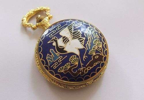 cloisonne look quartz pocket watch in original casing