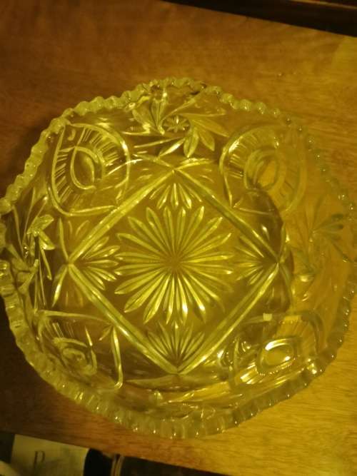 VINTAGE THICK  CUT GLASS BOWL