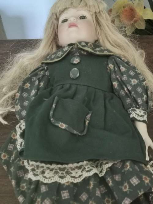 VINTAGE PORCELAIN DOLL WITH STAND