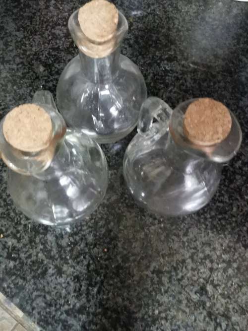 3 VINTAGE GLASS JARS WITH STOPPERS