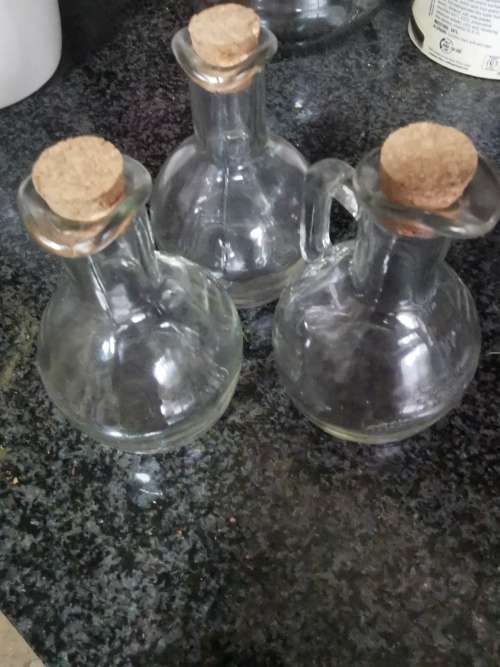 3 VINTAGE GLASS JARS WITH STOPPERS