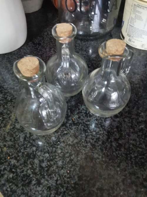 3 VINTAGE GLASS JARS WITH STOPPERS