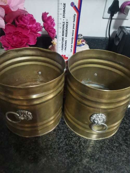 2 ANTIQUE  SOLID BRASS HANDMADE PLANTERS