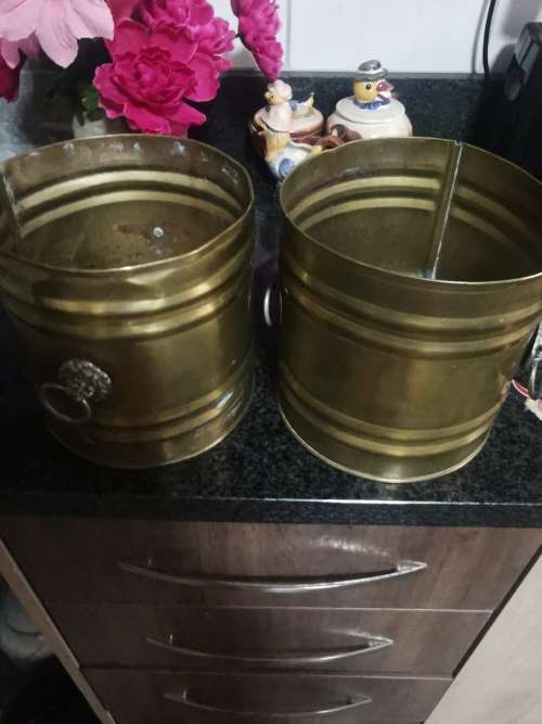 2 ANTIQUE  SOLID BRASS HANDMADE PLANTERS