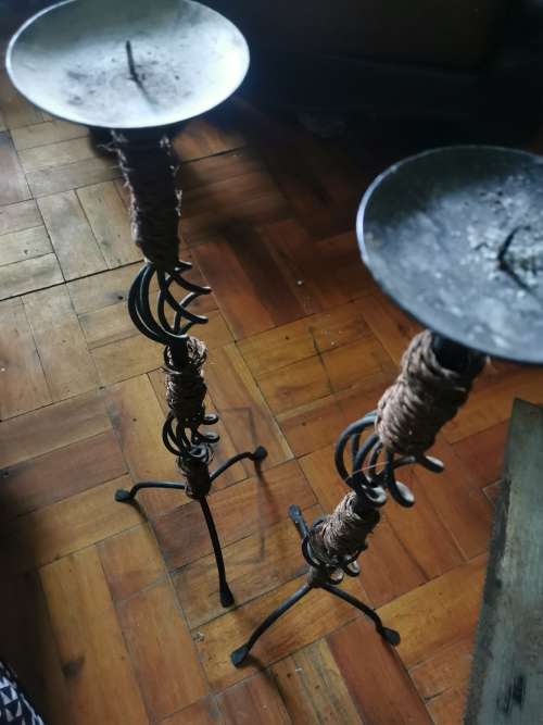 2 VINTAGE 60 CM IRON  CANDLE HOLDERS