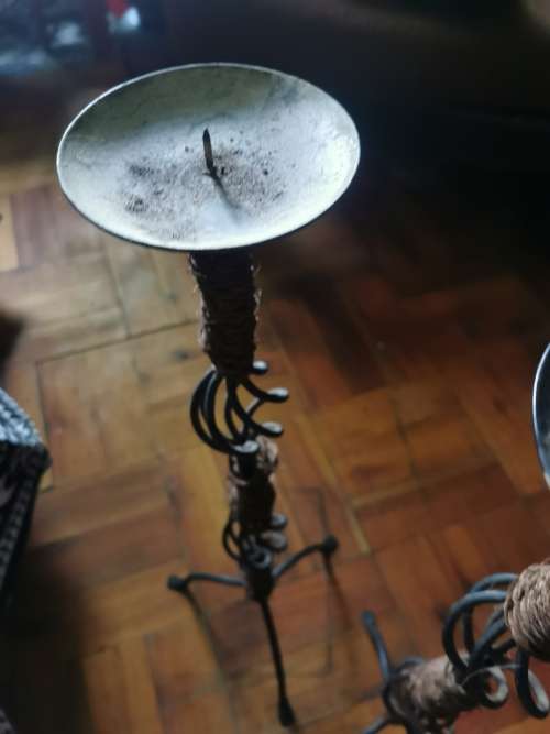 2 VINTAGE 60 CM IRON  CANDLE HOLDERS