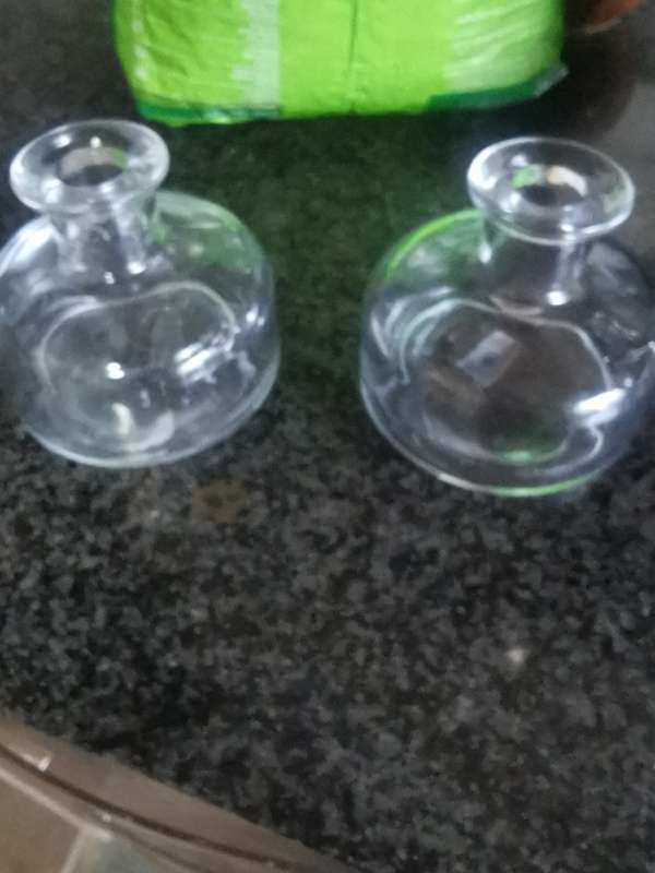 2 SMALL GLASS BATHSALT HOLDERS