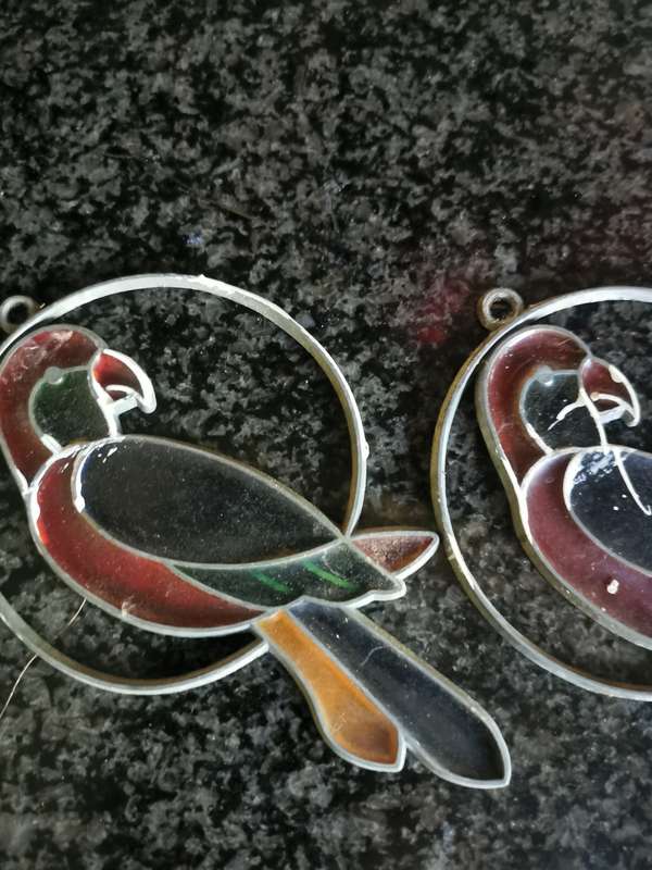 3 vintage  hanging birds