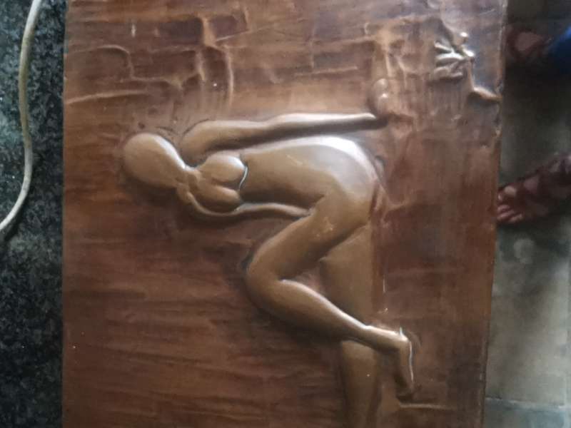 NUDE LADY COPPER WALL PLAQUE ON WOOD