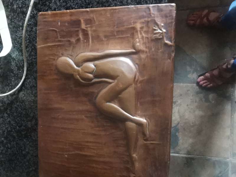 NUDE LADY COPPER WALL PLAQUE ON WOOD
