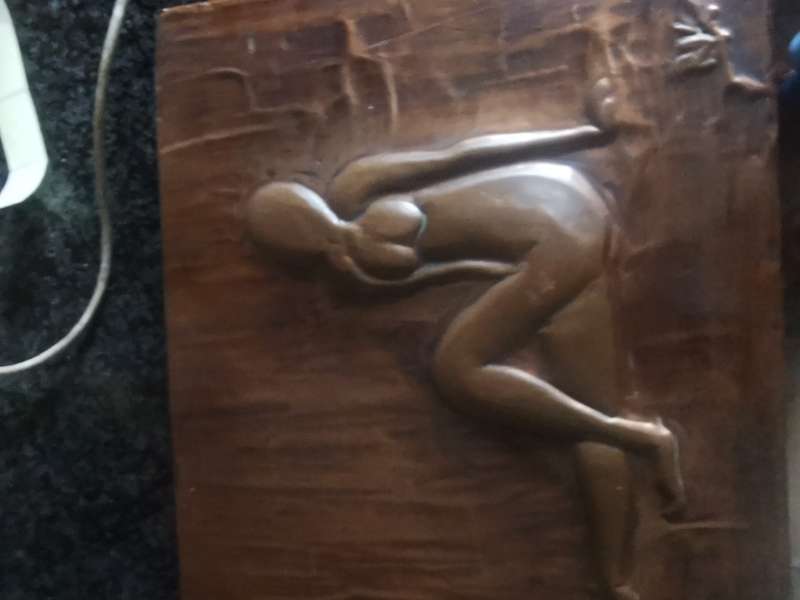 NUDE LADY COPPER WALL PLAQUE ON WOOD