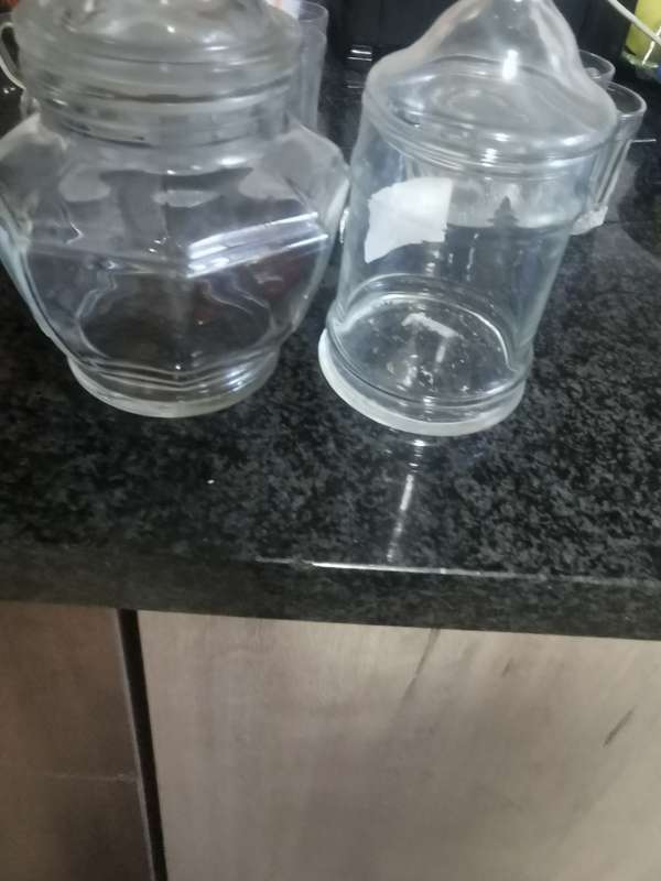 2 VINTAGE GLASS HOLDERS WITH LIDS