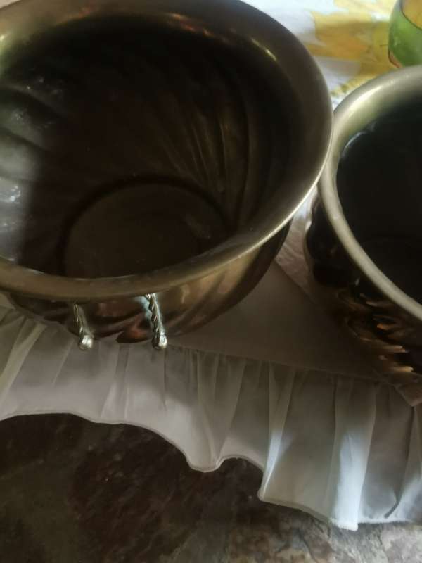 3 vintage brass planters