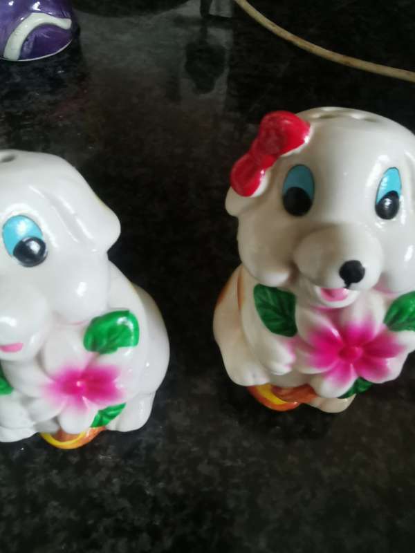 VINTAGE DOG SALT AND PEPPER SHAKERS