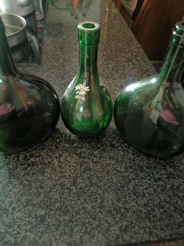 3 Vintage green bottles