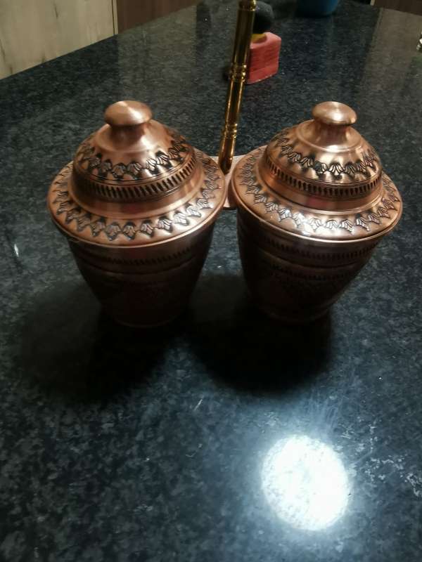 Vintage metal holder with  lids