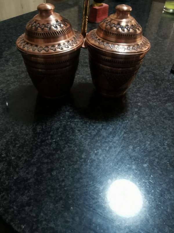 Vintage metal holder with  lids