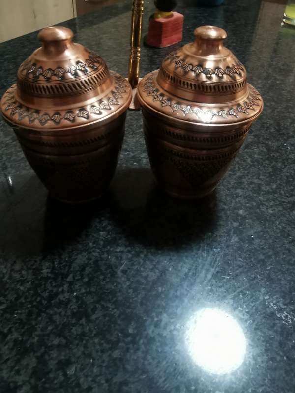 Vintage metal holder with  lids