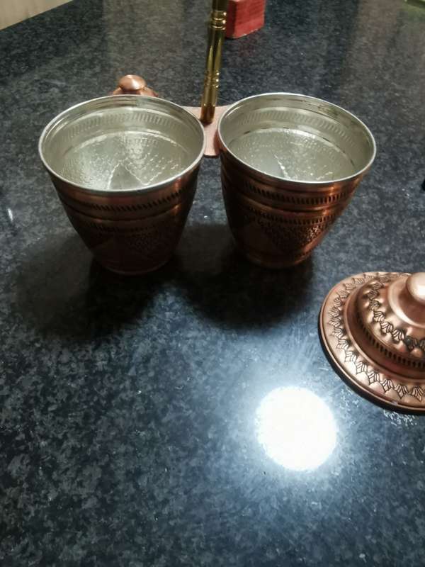 Vintage metal holder with  lids