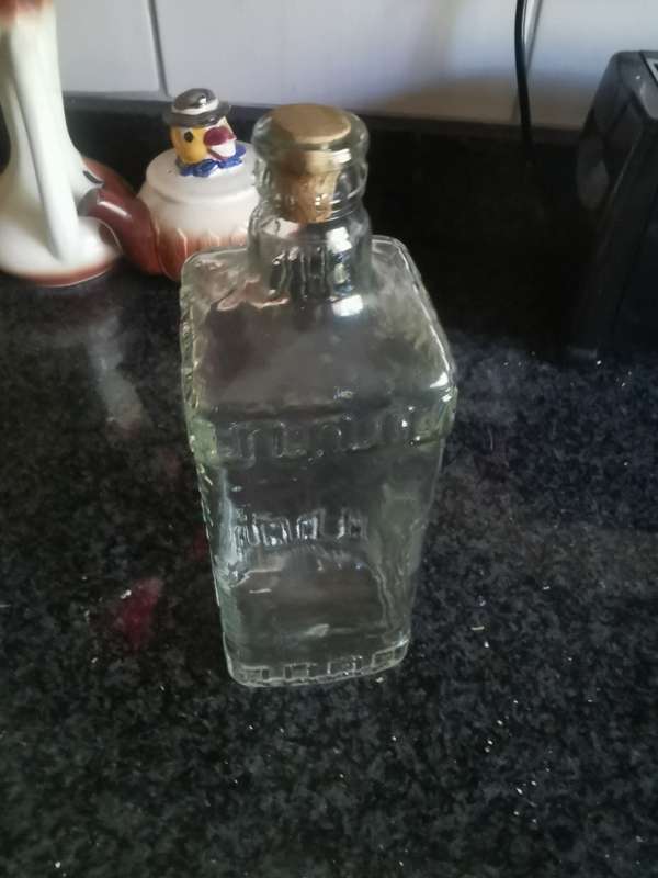 VINTAGE OLMEGA GLASS BOTTLE WITH STOPPER