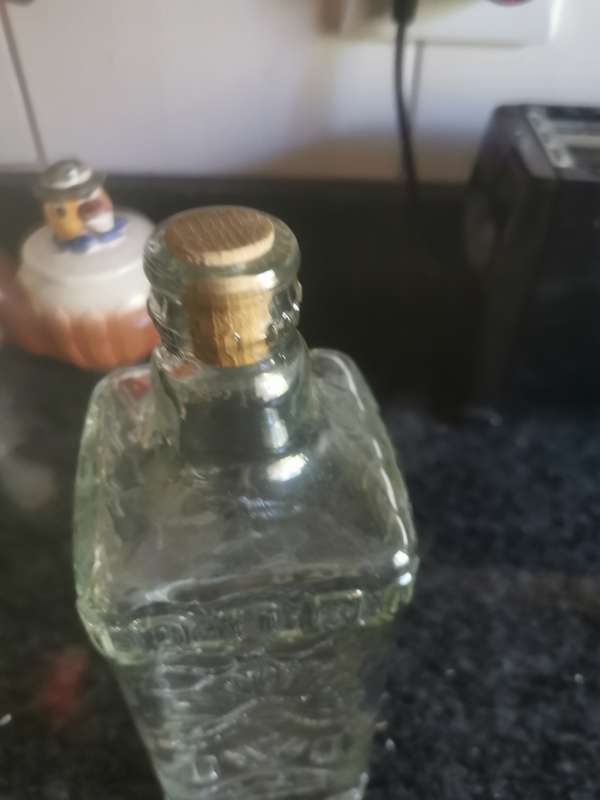 VINTAGE OLMEGA GLASS BOTTLE WITH STOPPER