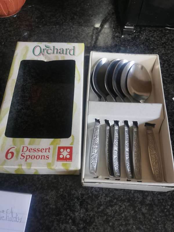6 ORCHID DESSERT SPOONS