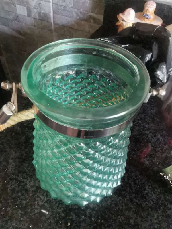 VINTAGE HANGING GREEN GLASS HOLDER