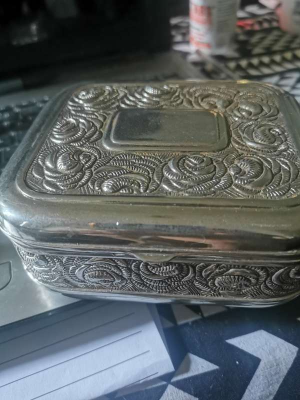 ANTIQUE SILVERPLATED  JEWELRY  HOLDER WITH VELVET INLAY