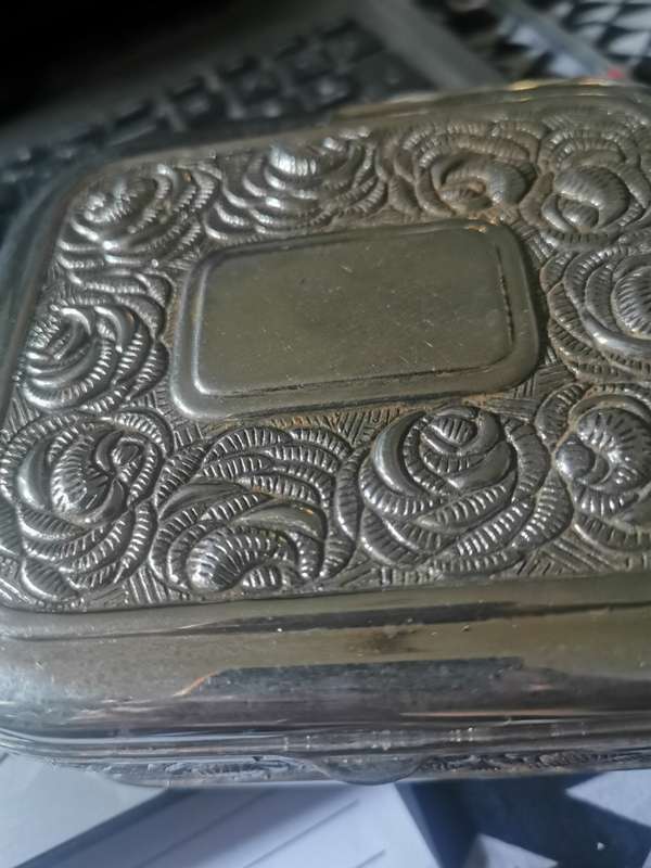 ANTIQUE SILVERPLATED  JEWELRY  HOLDER WITH VELVET INLAY