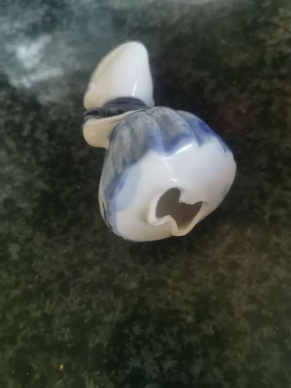 VINTAGE SMALL BLUE AND WHITE GIRL ORNAMENT