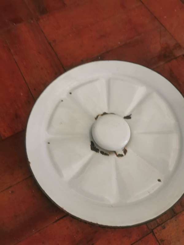 VINTAGE WHITE ENAMEL BUCKET WITH LID