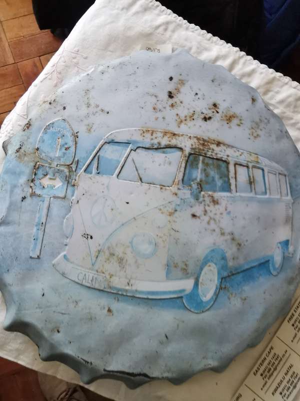 vintage  car painting on tin