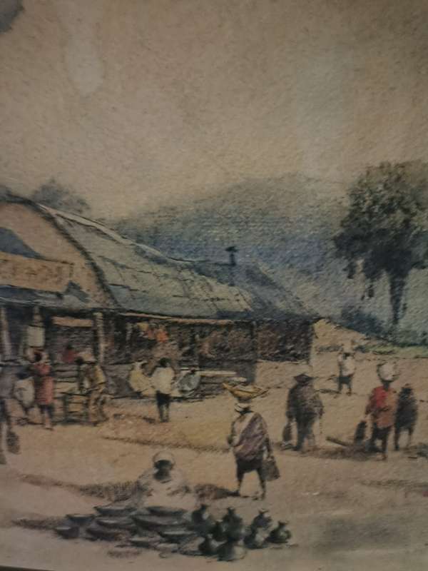 VINTAGE FRMED PRINT ON HARDBOARD EMBOSSED WITH MATERIAL