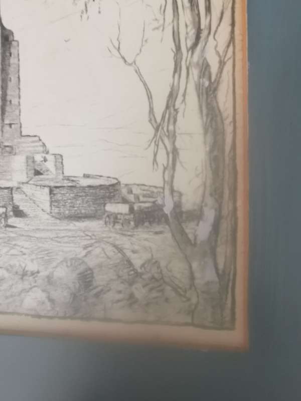 VINTAGE PENCIL SCKETCH VROUEMONUMENT SIGNED Coetzer 1949