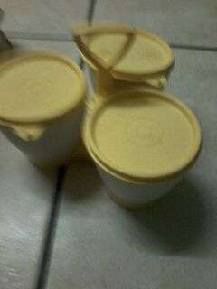 3 vintage tupperware jam holders in stand