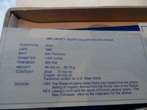 USA Liberty coin set. Silver Liberty Dollar 1986. proof