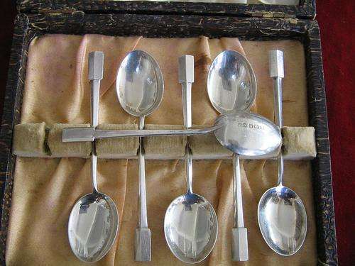 Set of 6 art deco tea spoons